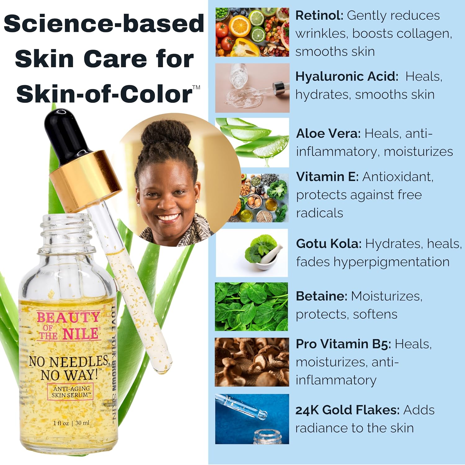 No Needles No Way Anti Aging Serum 1 Oz for Skin of Color Hydrates Smooths Even Tone - Image 5