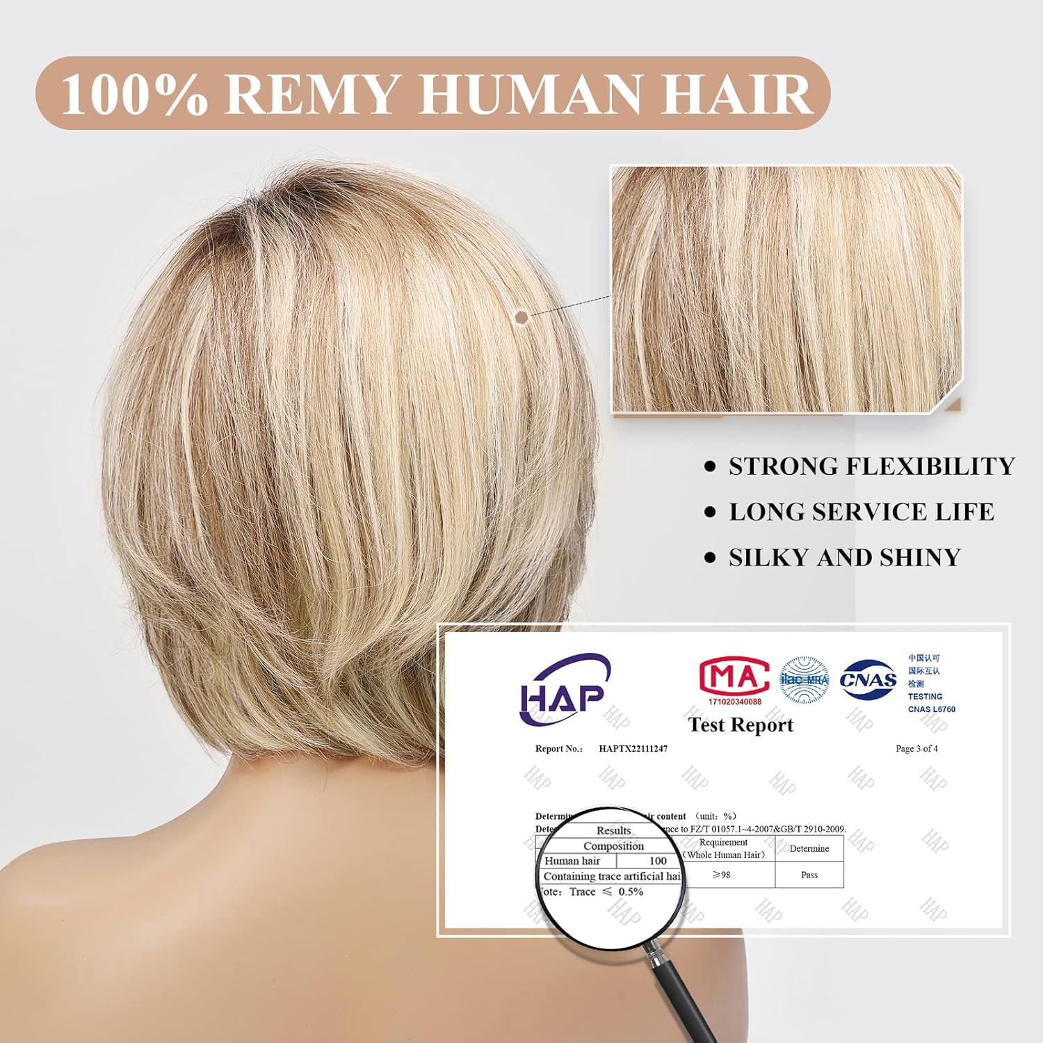 EMMOR 100% Human Hair Hand-Tied Lace Front Wig Women Natural Layered Wavy Style Medium - Image 7
