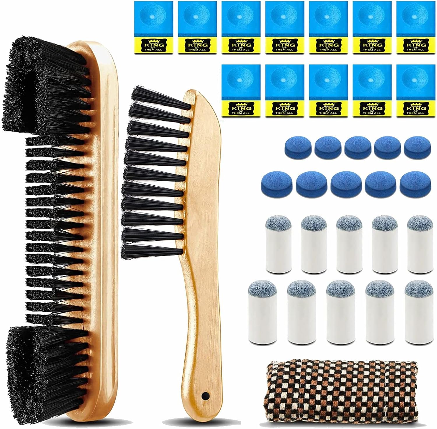 7 Set Pool Table Brush Set Including 2 Pool Table Brushes and 1 Cue Shaft Cloth 12 Pieces Pool Cue Chalk Cubes 20 Pool Table Accessories