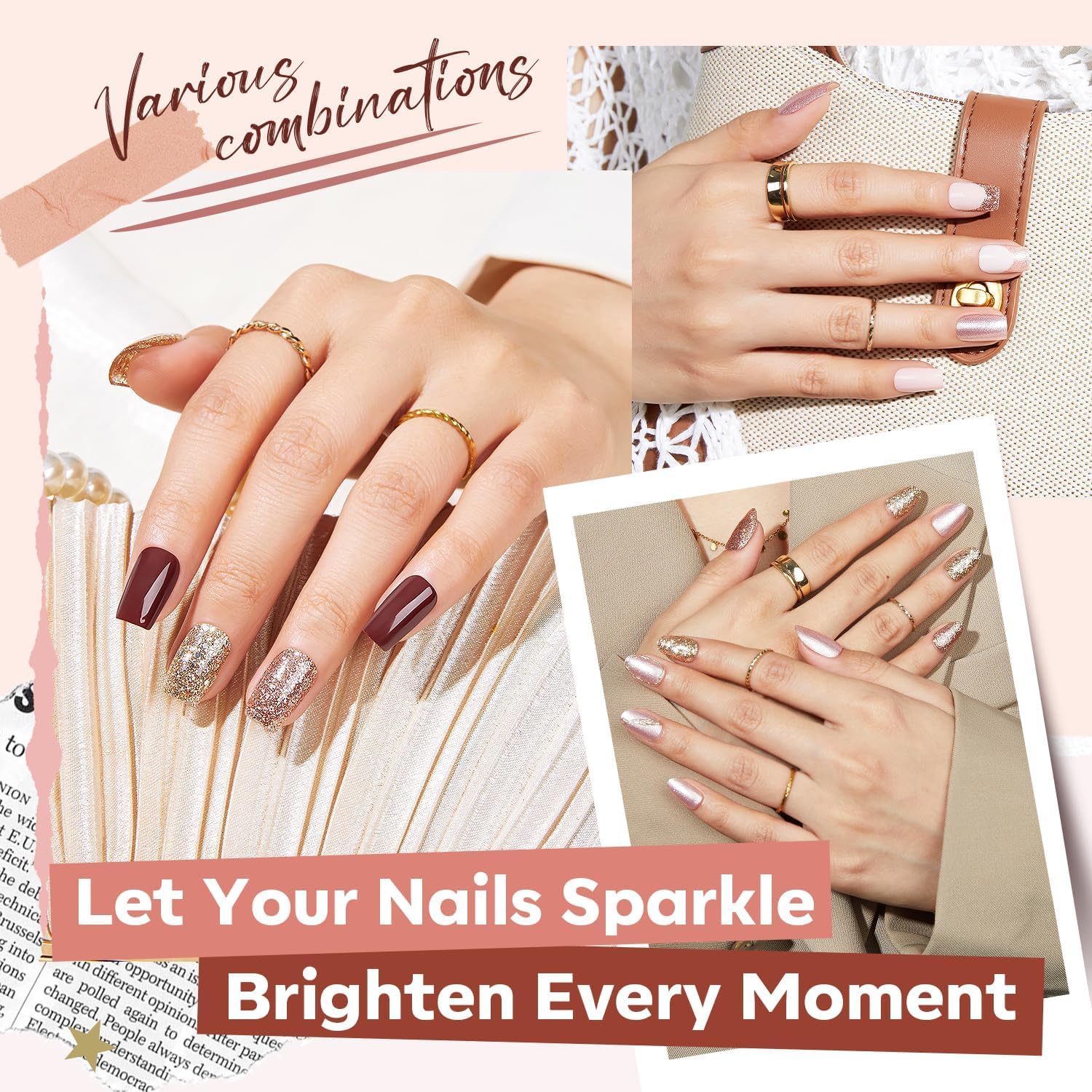 Modelones 12-Color Nude Brown Glitter Gel Nail Polish Set for Home Manicure - Image 3