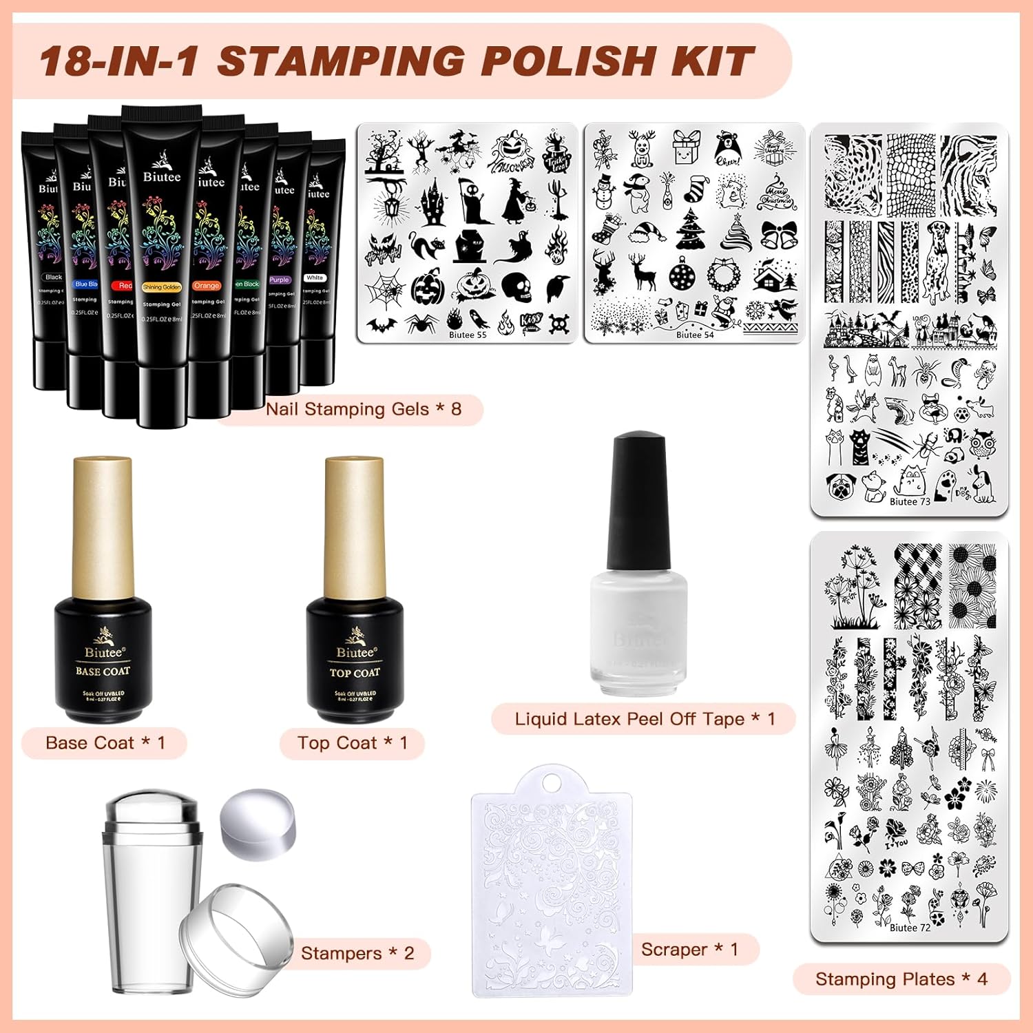 SEISSO 8-Color Gel Nail Stamping Polish Kit with 4 Templates for DIY Manicures - Image 2