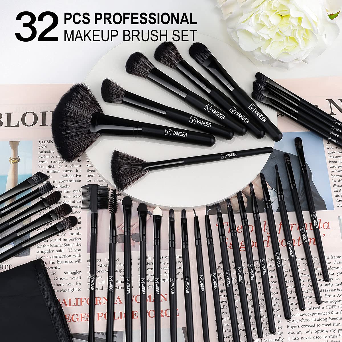 Vander 32-Piece Premium Synthetic Makeup Brush Set for Women and Girls, Black - Image 4