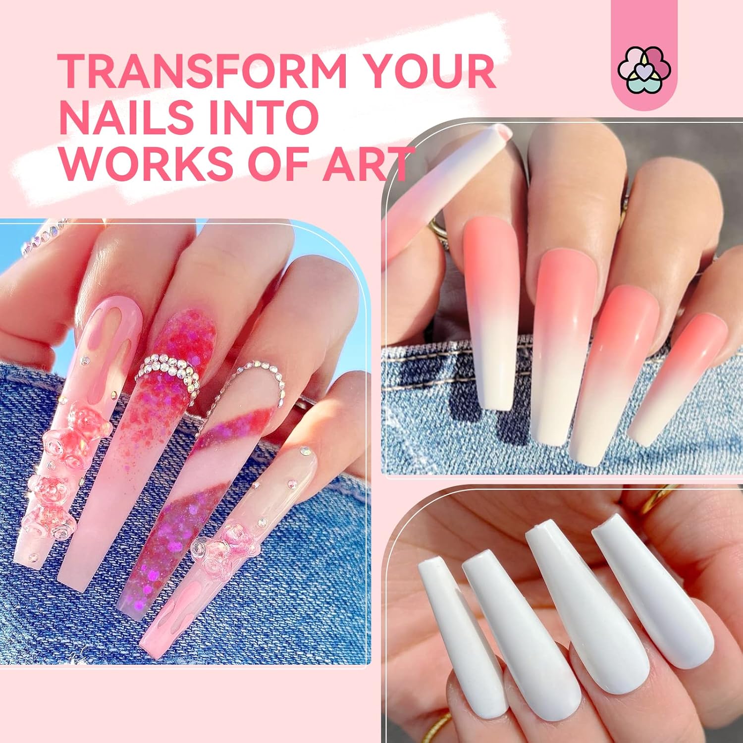 SAVILAND 12-Piece Beginner Acrylic Nail Kit with Nude, Pink, Clear, White Powders and 10ml Primer - Image 5