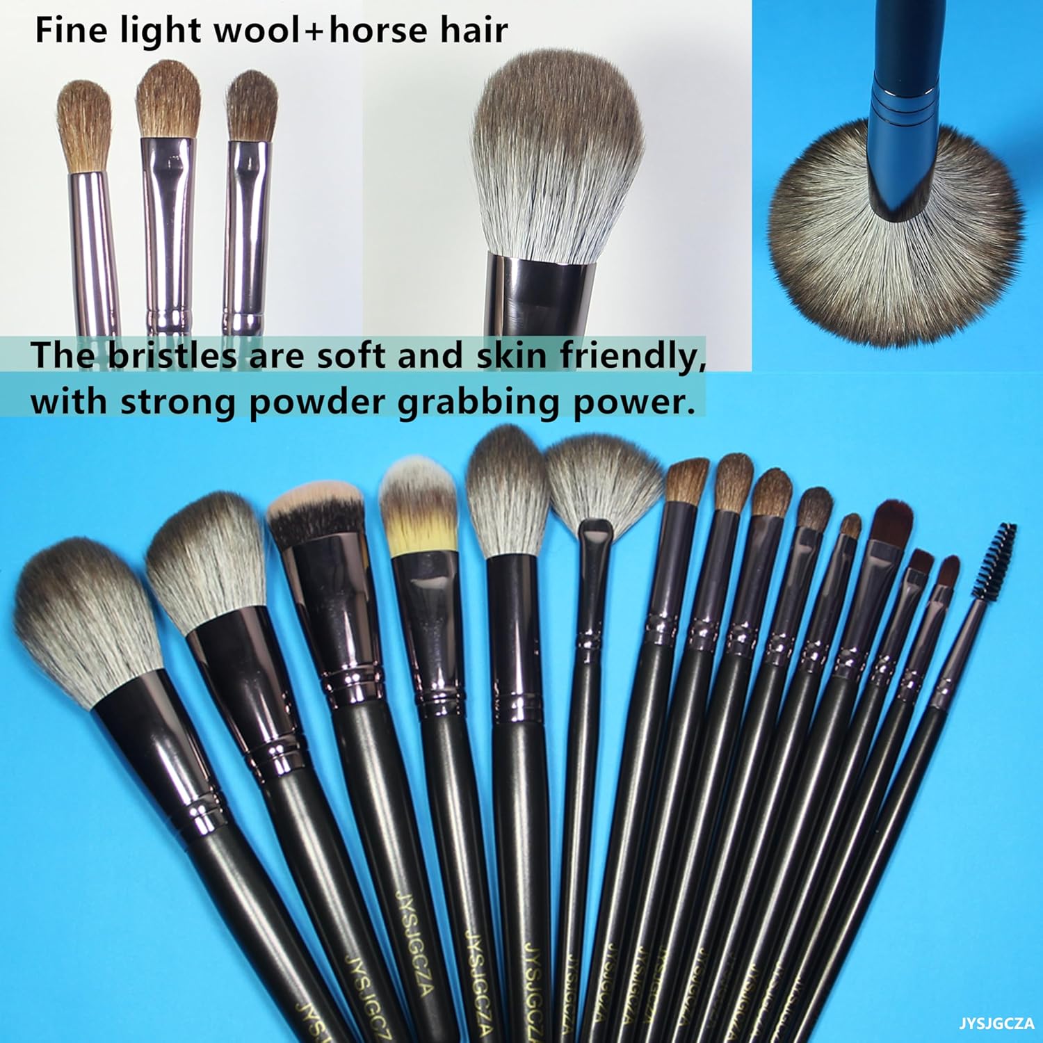15-Piece Professional Makeup Brush Set Black with Foundation, Eyeshadow, Blush, and Bag - Image 3