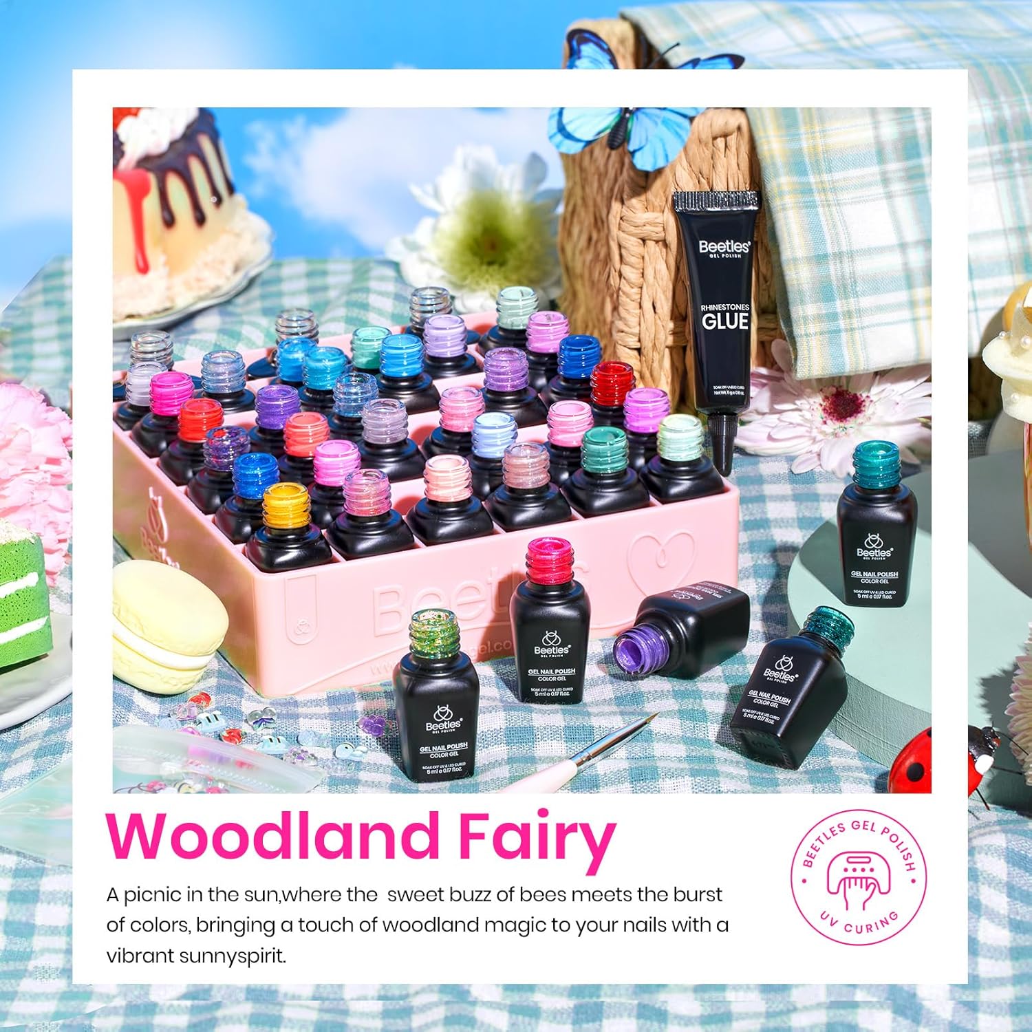 Beetles 42 Piece Summer Gel Nail Polish Kit with UV Colors and Rhinestones - Image 3