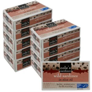 COLE'S - Wild Caught Sardines in Olive Oil | High in Protein & Omega 3 | Canned Sardines in Olive Oil | 4 Oz Hand Packed Sardines | Pack of 10