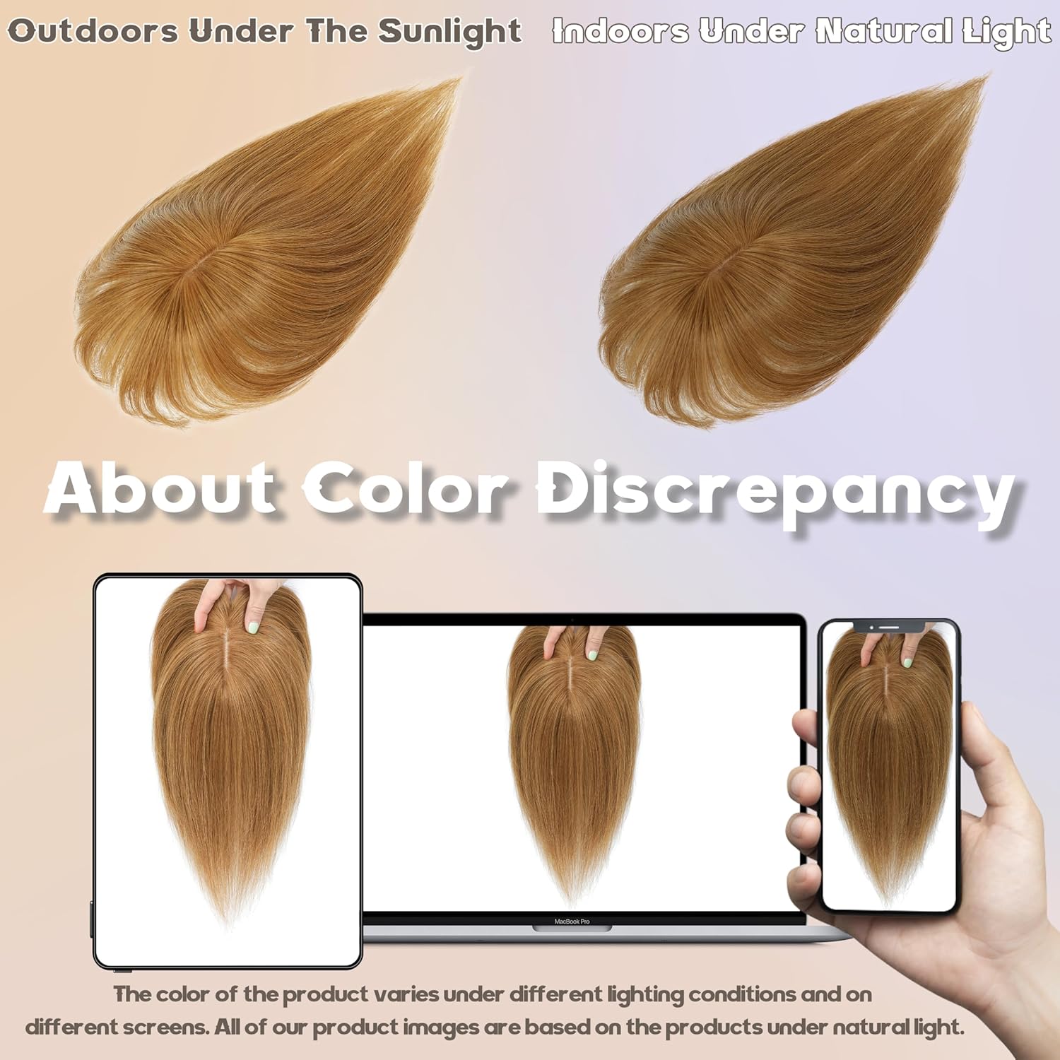 Real Human Hair U-Shape Clip-In Topper with Bangs, 150% Density, Light Brown, 13 Words - Image 5