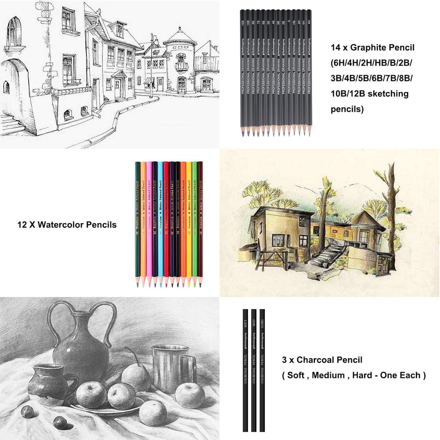 41 Piece Artist Sketching Pencil Set with 50 Page Sketchbook For Beginners - Image 3
