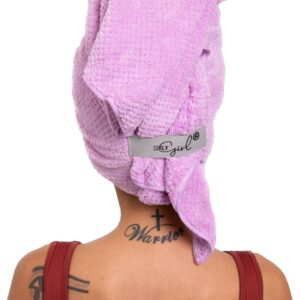 Curly Girl Microfiber Hair Towel Wrap for Women, 41" x 31" Large Quick Dry Hair Towel, Secure Fit with Elastic Strap, Anti-Frizz Hair Plopping Wrap for Long, Thick Hair