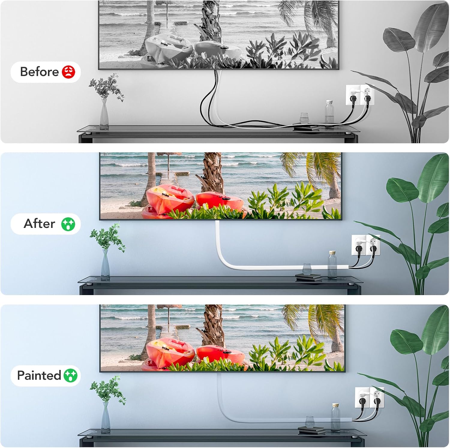 AGPTEK 78 Inch Wall Cord Hider Self-Adhesive Cable Raceway Flexible PVC 1.2" Wide x 0.5" High - Image 4