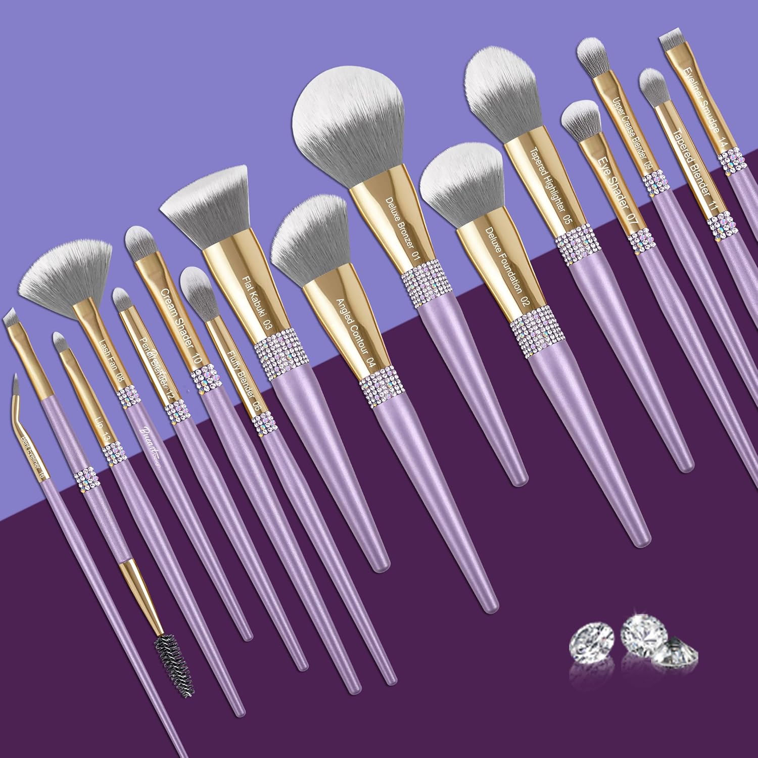 16 Piece Ultra Soft Makeup Brush Set Violet Dense Bristles for Foundation Blush Contour - Image 3