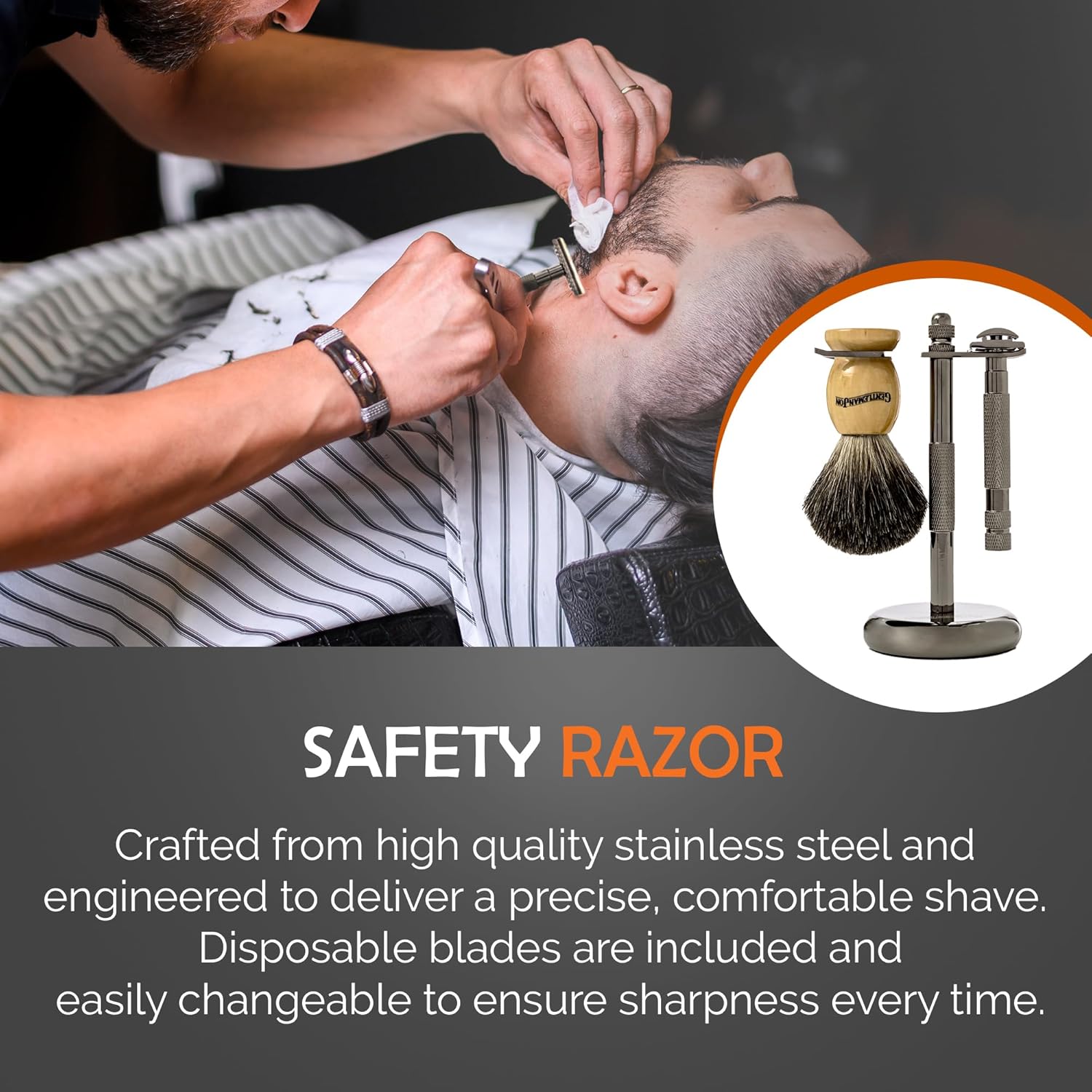 Deluxe Vintage Wet Shave Grooming Set for Men with Safety Razor, Brush, and Dopp Kit - Image 5