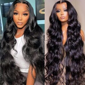 Lemoda Full 13x6 Body Wave Lace Frontal Virgin Human Hair Wigs 210% 30Inch 13x6 HD Transparent Lace Front Wigs 15A Brazilian Pre Plucked Thin Knots