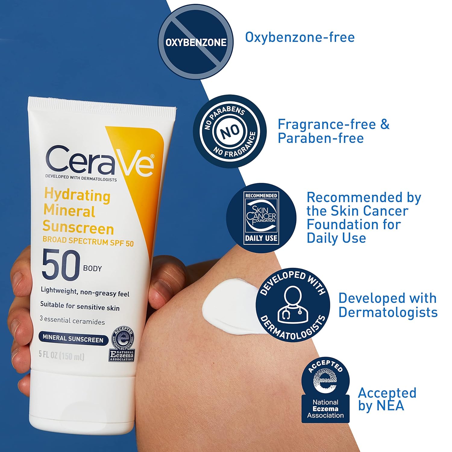 CeraVe 5 oz Mineral Sunscreen SPF 50 with Zinc Oxide, Titanium Dioxide, and Ceramides - Image 3