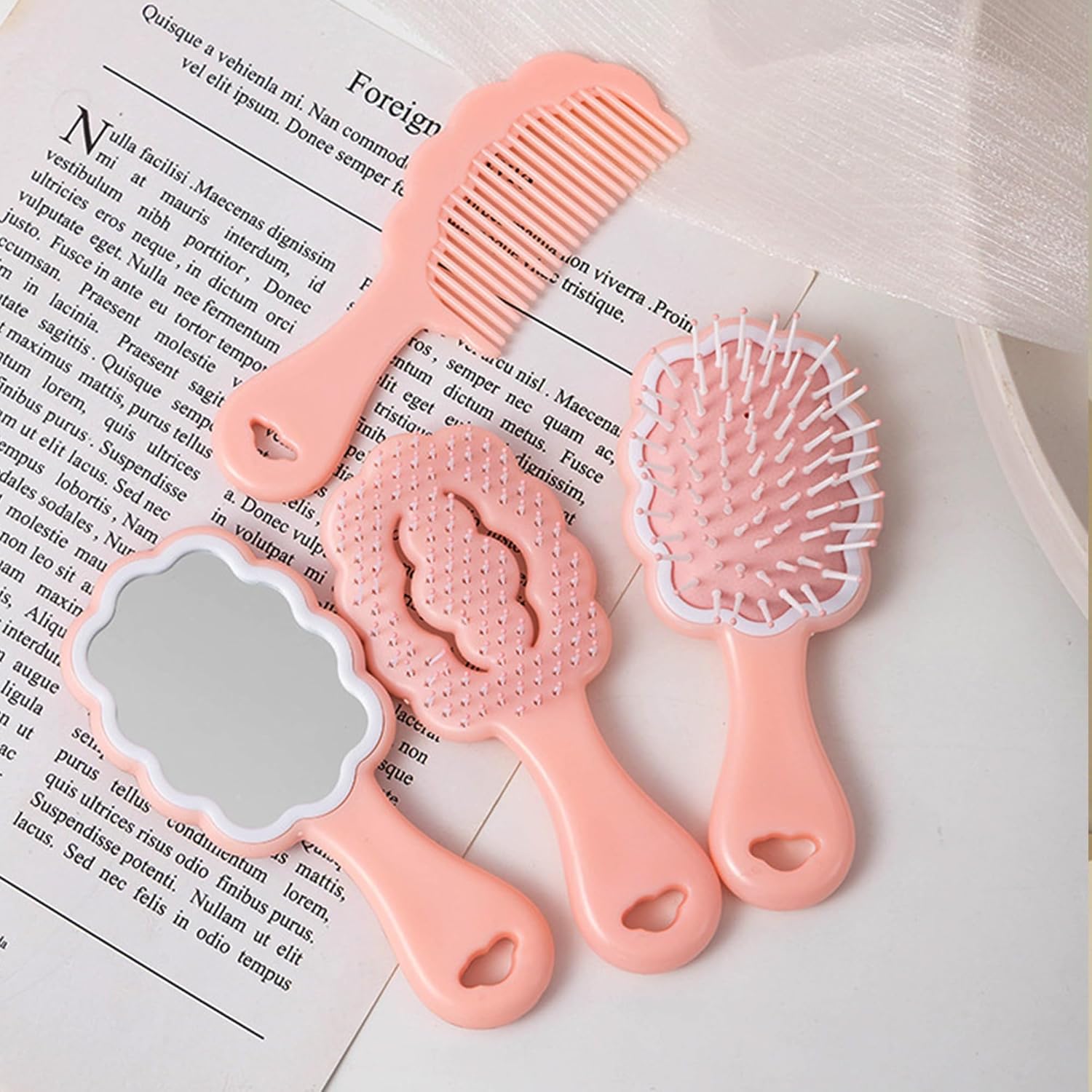 4-Piece Mini Cloud Hair Brush Comb Set with Handheld Mirror for Travel - Image 6