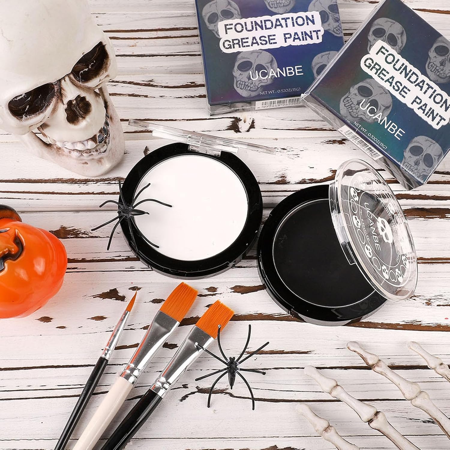 UCANBE 12-Color Black & White Face and Body Paint Cream Foundation Kit with Brush for Cosplay Halloween - Image 2