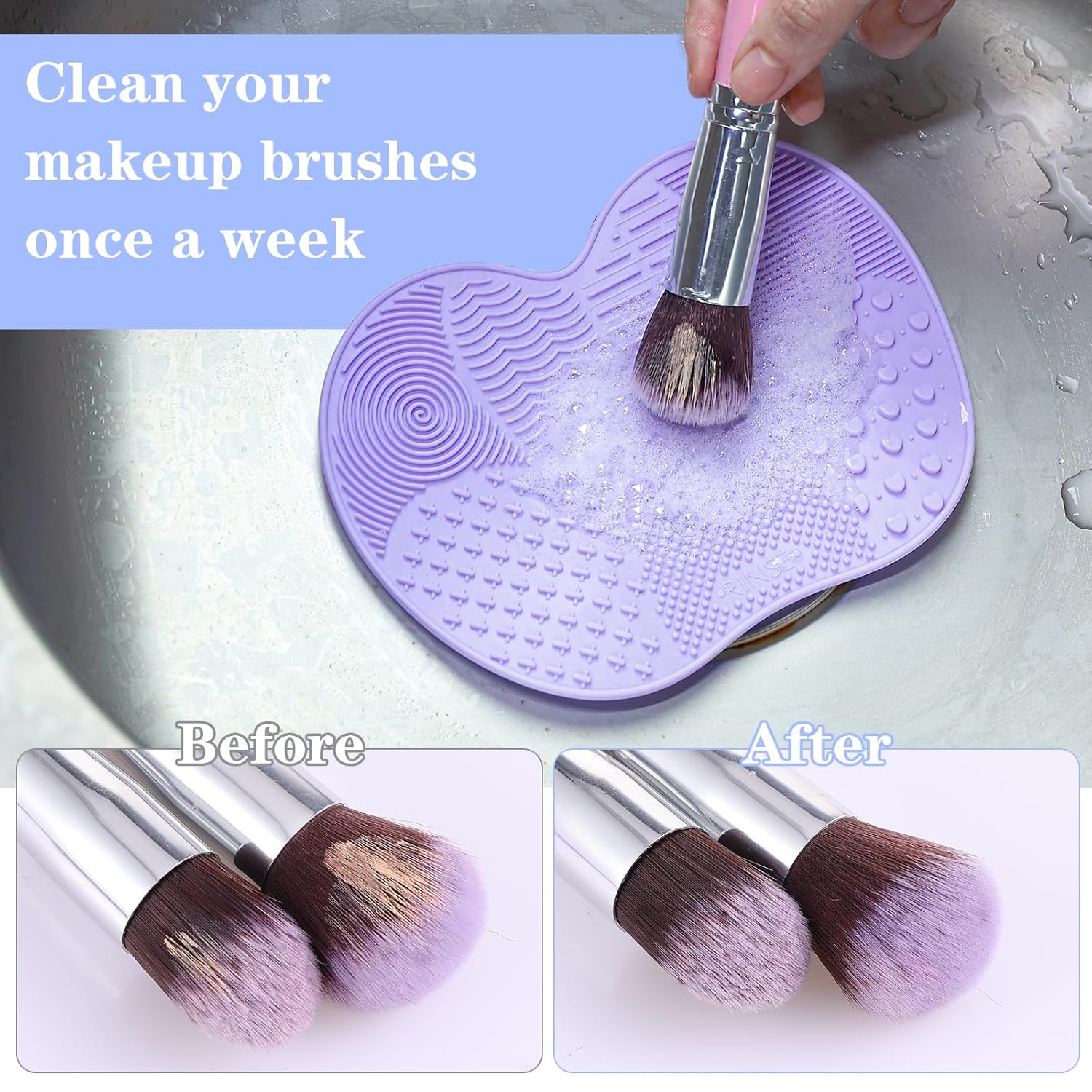 Sibba 2-Piece Silicone Makeup Brush Cleaning Mat and Sponge Bowl Set for Effortless Cleaning - Image 6