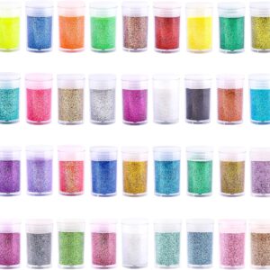 Extra Fine Glitter, Set of 36 Colors Nail Arts Cosmetic, Resin Crafts Loose Glitter Powder Shaker for Face Body Hair Eye Lip Gloss Makeup, Slime and Tumbler Making