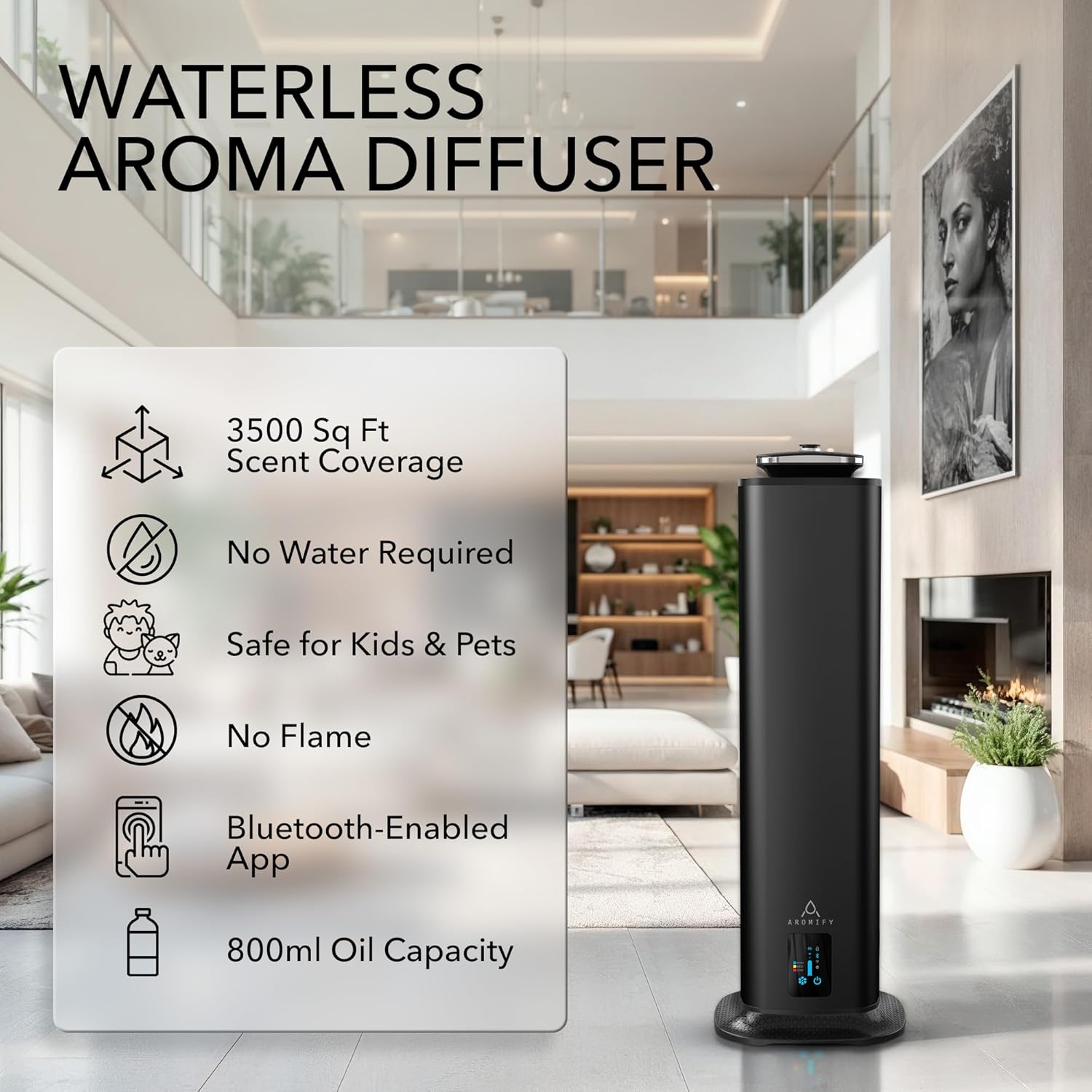 Black Tower Waterless Aromatherapy Scent Diffuser for 3500 Sq Ft with Bluetooth Connectivity - Image 2