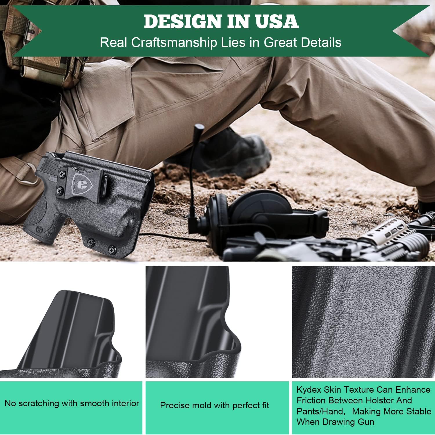 M&P Shield 9mm/.40 IWB Kydex Holster with TLR-6 Adjustable Cant Concealed Carry - Image 4
