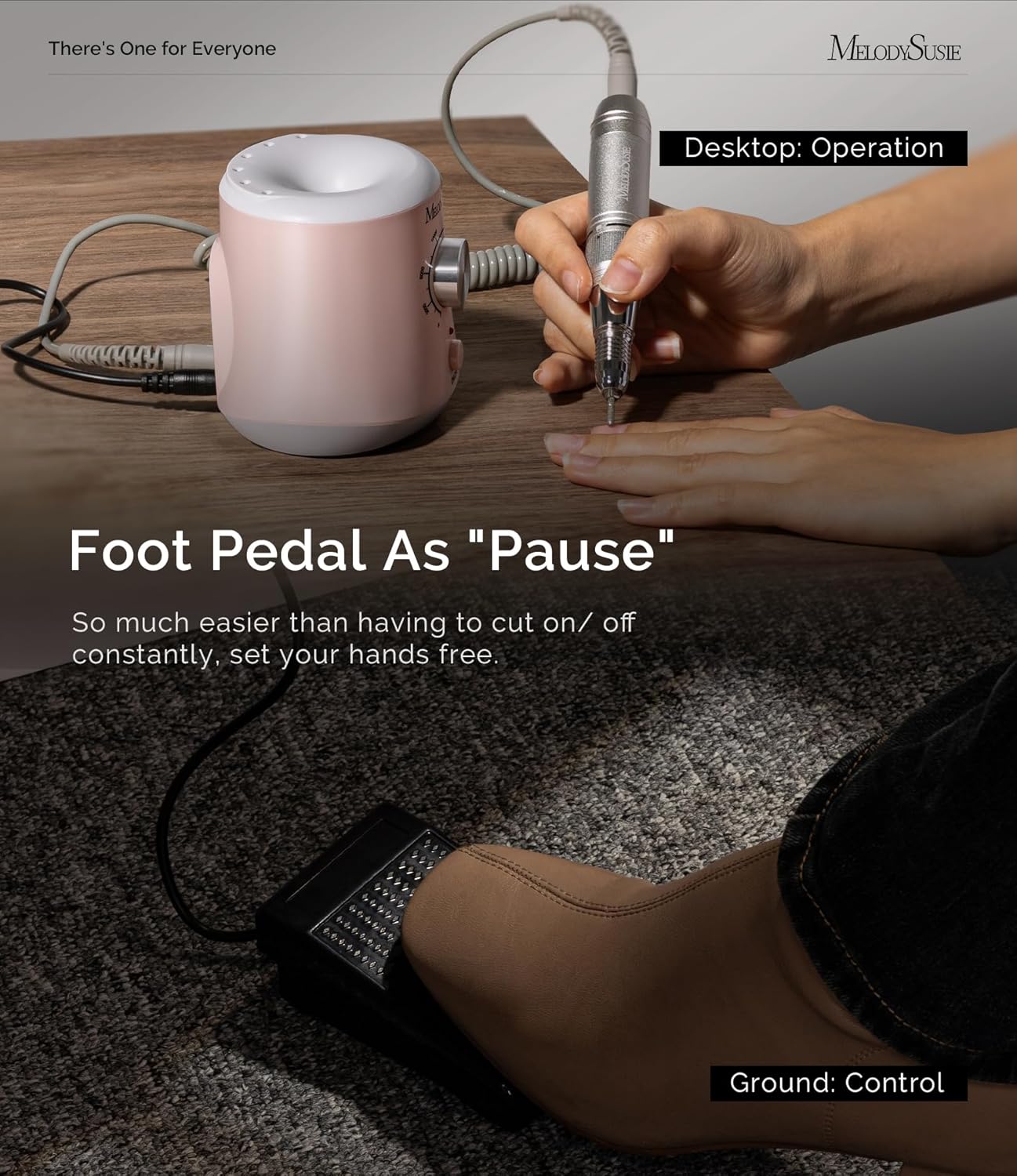 MelodySusie 30000RPM Electric Nail Drill Set with Foot Pedal for Acrylic Gel Nails Scarlet Pink - Image 5