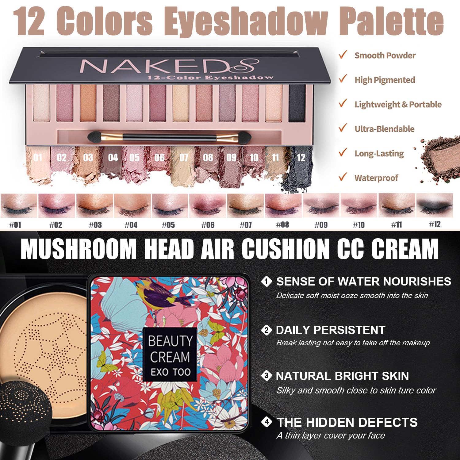 All-in-One Makeup Kit with 12 Eyeshadows, Foundation, Lipsticks, Mascara, and More - New - Image 2