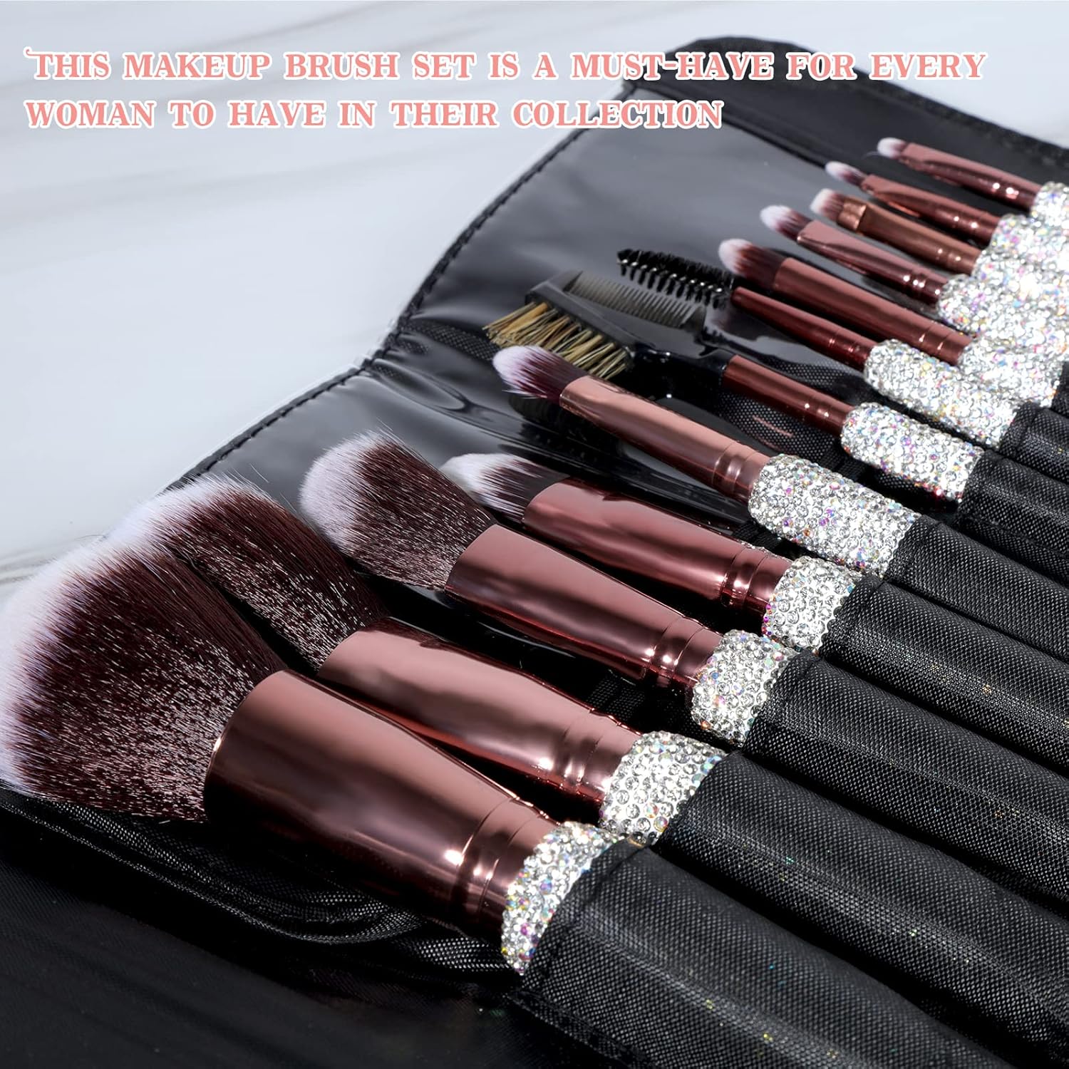 Bling Crystal Makeup Brushes Set 12PCS Glitter Beauty Tool Professional White - Image 6