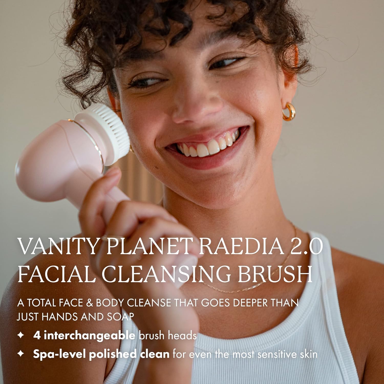 Vanity Planet Raedia 2.0 Pink Facial Cleansing Brush with 4 Brush Heads Water-Resistant - Image 2