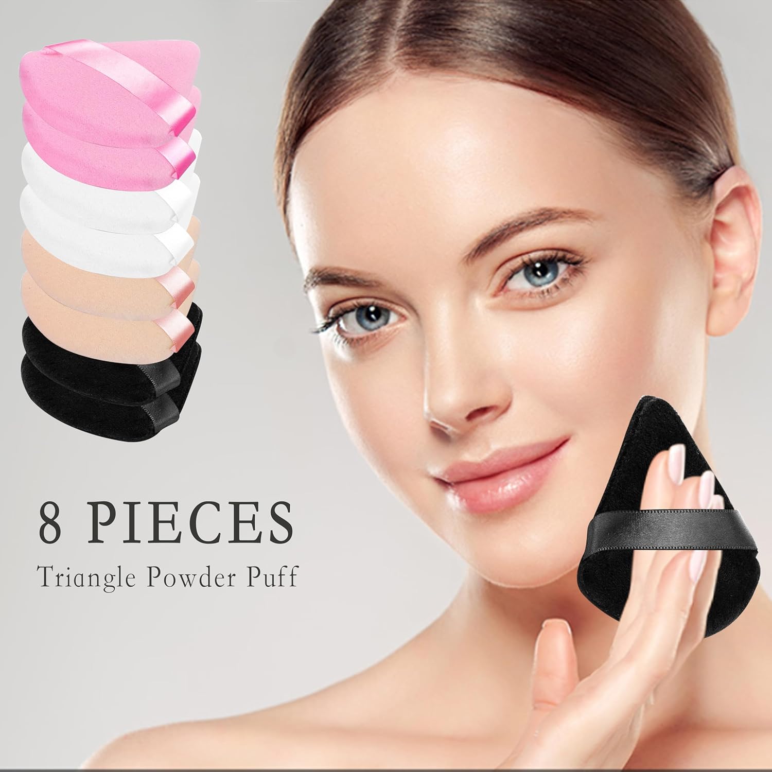 8 Reusable Velour Triangle Makeup Puffs with 4 Travel Cases for Foundation and Powder - Image 6