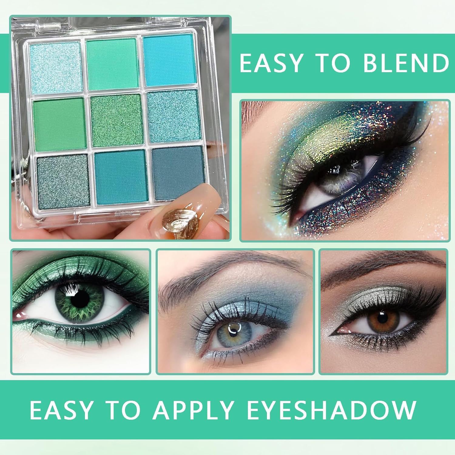 9 Color Matte Green Glitter Eyeshadow Palette Waterproof Highly Pigmented 12g - Image 5