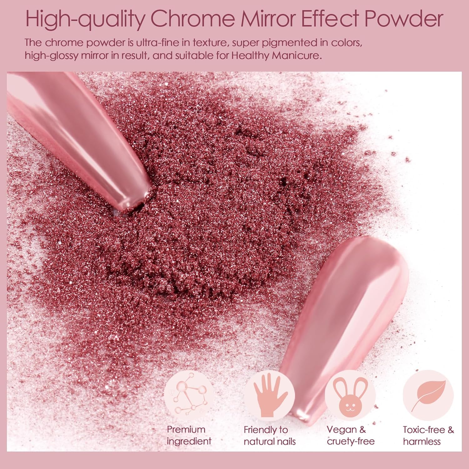 Allstarry 4-Color Metallic Chrome Nail Powder Set - Gold, Silver, Pink Holographic Glitter - Image 3