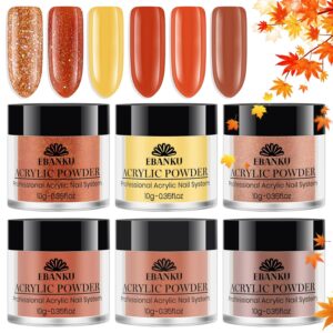 EBANKU Acrylic Powder, 6 Colors Acrylic Nail Powder Brown Yellow Orange Glitter Acrylic Powder for Nail Extension 3D Nail Carving, No Nail Lamp Needed, 0.35 oz