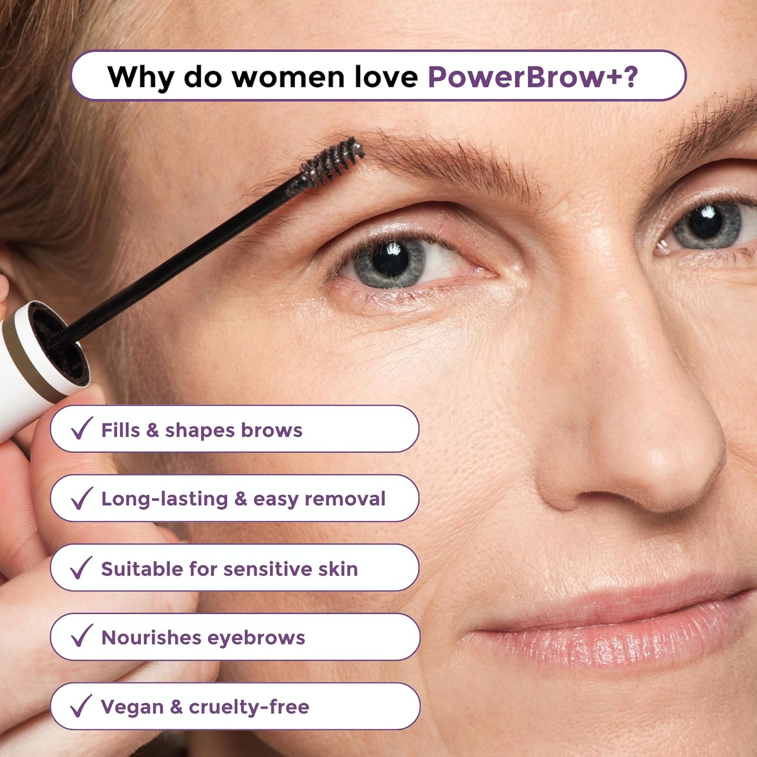 PowerBrow+ Tinted Eyebrow Gel 2-in-1 Medium Brown 0.25 oz for Mature Skin - Image 3
