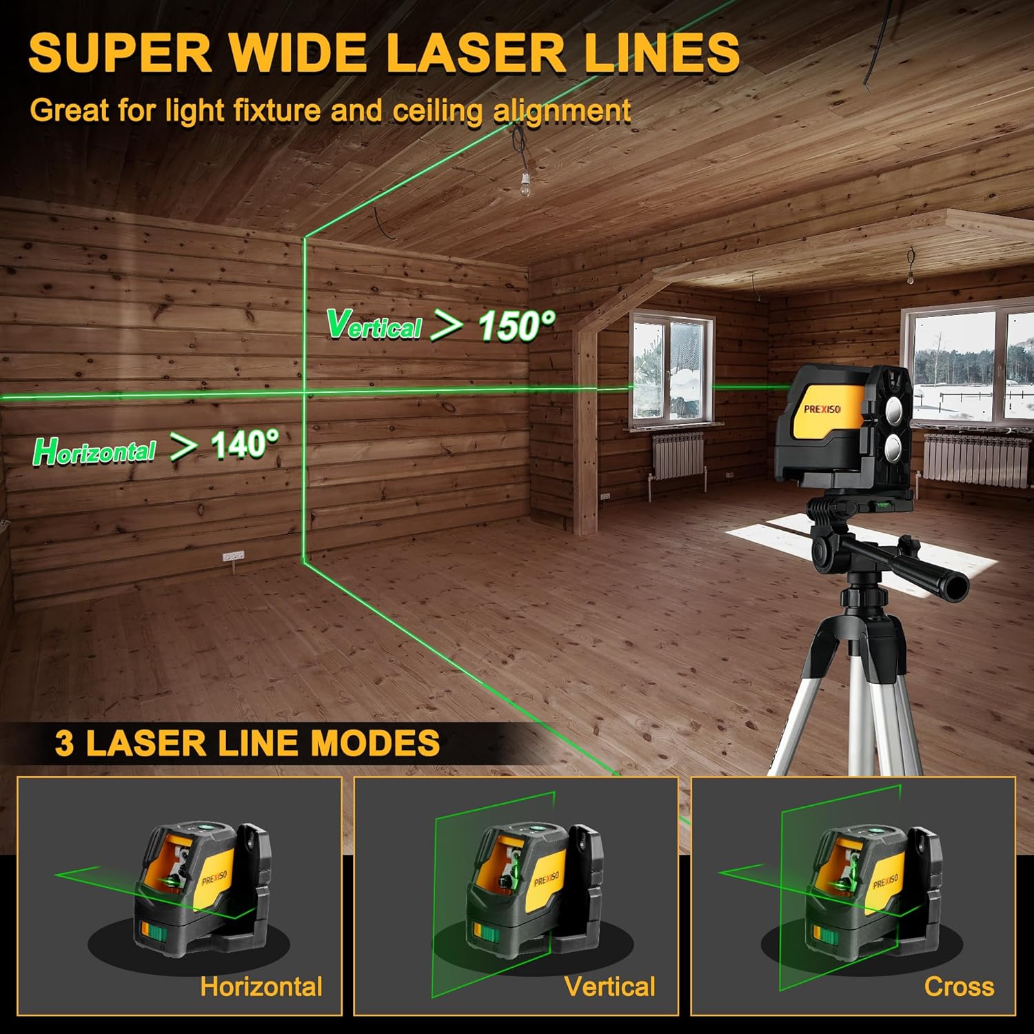Prexiso IP54 Waterproof Laser Level with Tripod, 150 Degree Wide Angle, 100 Ft Range - Image 2
