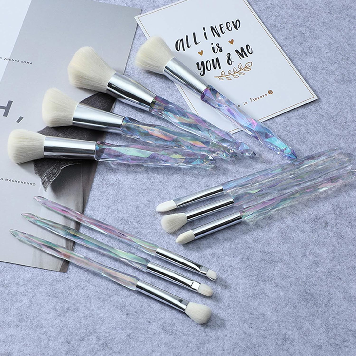 Kingtree 10 Piece Crystal Makeup Brush Set Premium Synthetic Fibers for Face and Eyes - Image 7