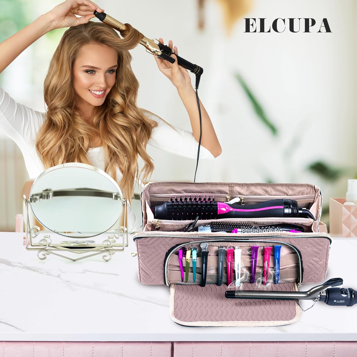 Large 2-in-1 Travel Organizer Bag with Heat-Resistant Mat for Hair Dryers and Styling Tools - Image 7