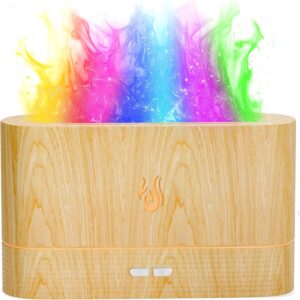 Colorful Aroma Essential Oil Diffuser for Home, Quiet Cool Mist Flame Humidifier for Bedroom with Remote, Fire Flame Diffuser Humidifier with Scent (Light Wood)