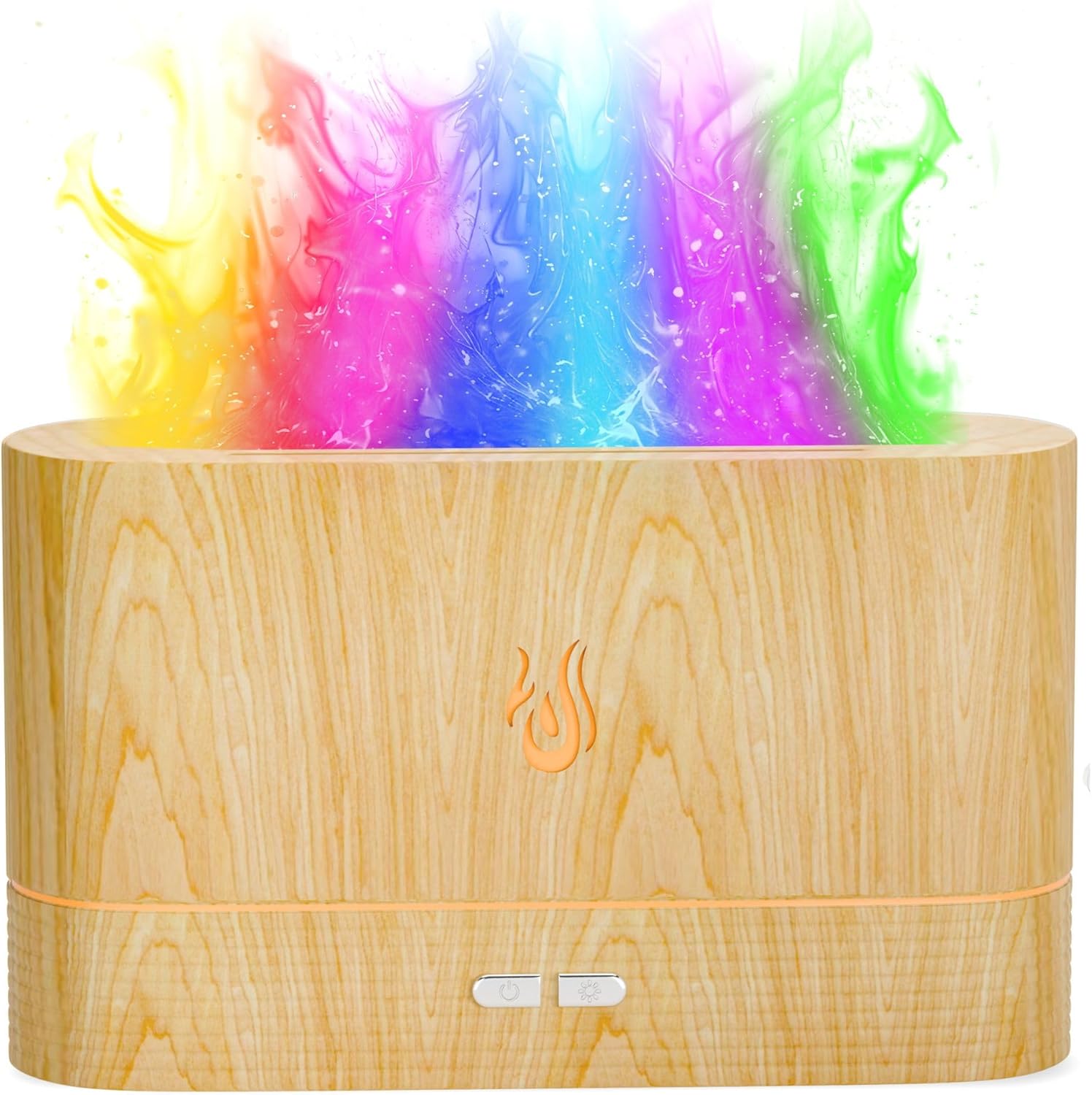 Colorful Aroma Essential Oil Diffuser for Home, Quiet Cool Mist Flame Humidifier for Bedroom with Remote, Fire Flame Diffuser Humidifier with Scent (Light Wood)