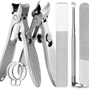 Curved and Slanted Nail Clippers Set for Men, Toe Nail Clippers for Seniors Thick Toenails, Large Wide Jaw Opening Sharp Nail Cutter with Catcher Heavy Duty for Adult Women