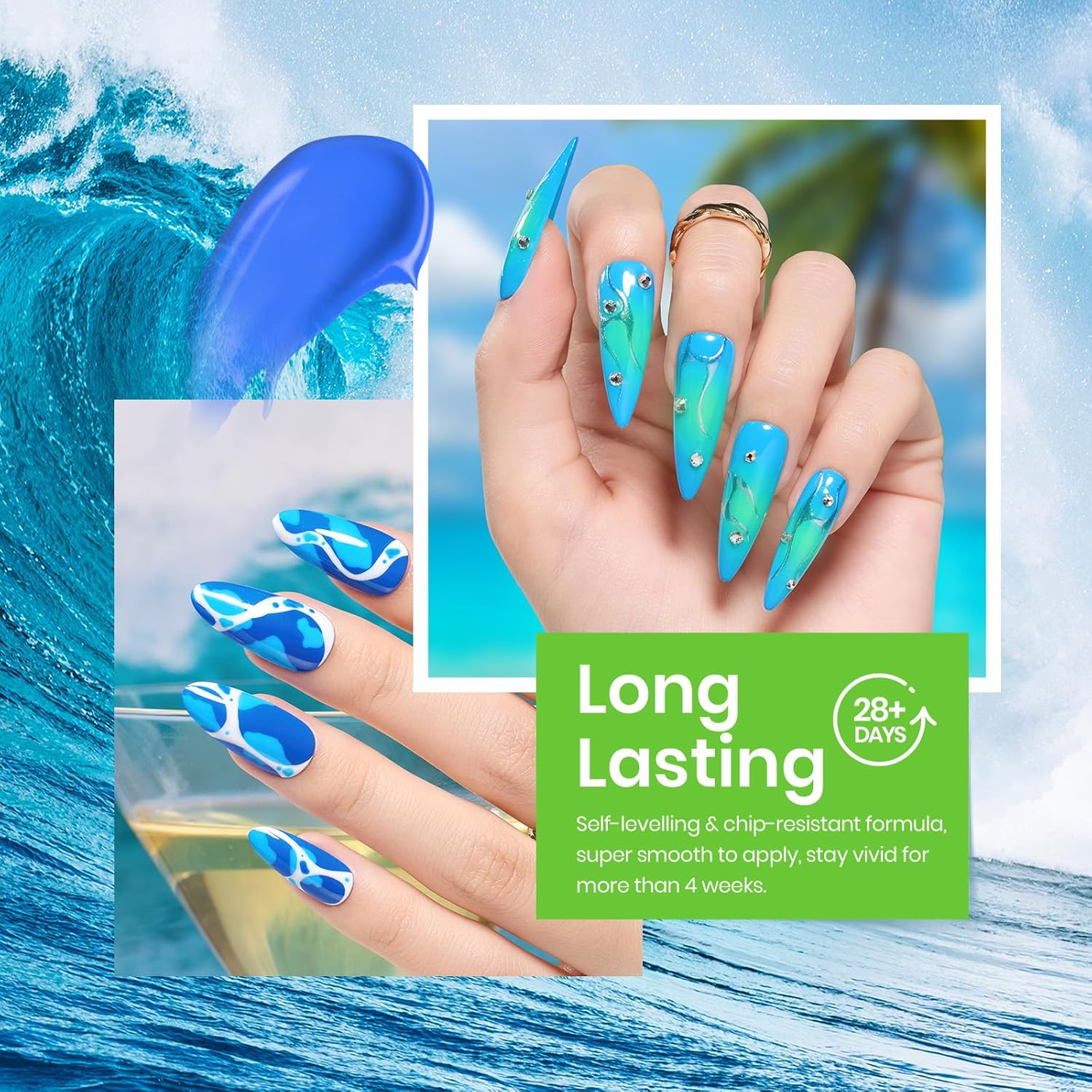 Beetles Summer Blue Gel Polish Kit 6 Shimmer Colors Glitter Swirl Effect for Home Manicure - Image 5