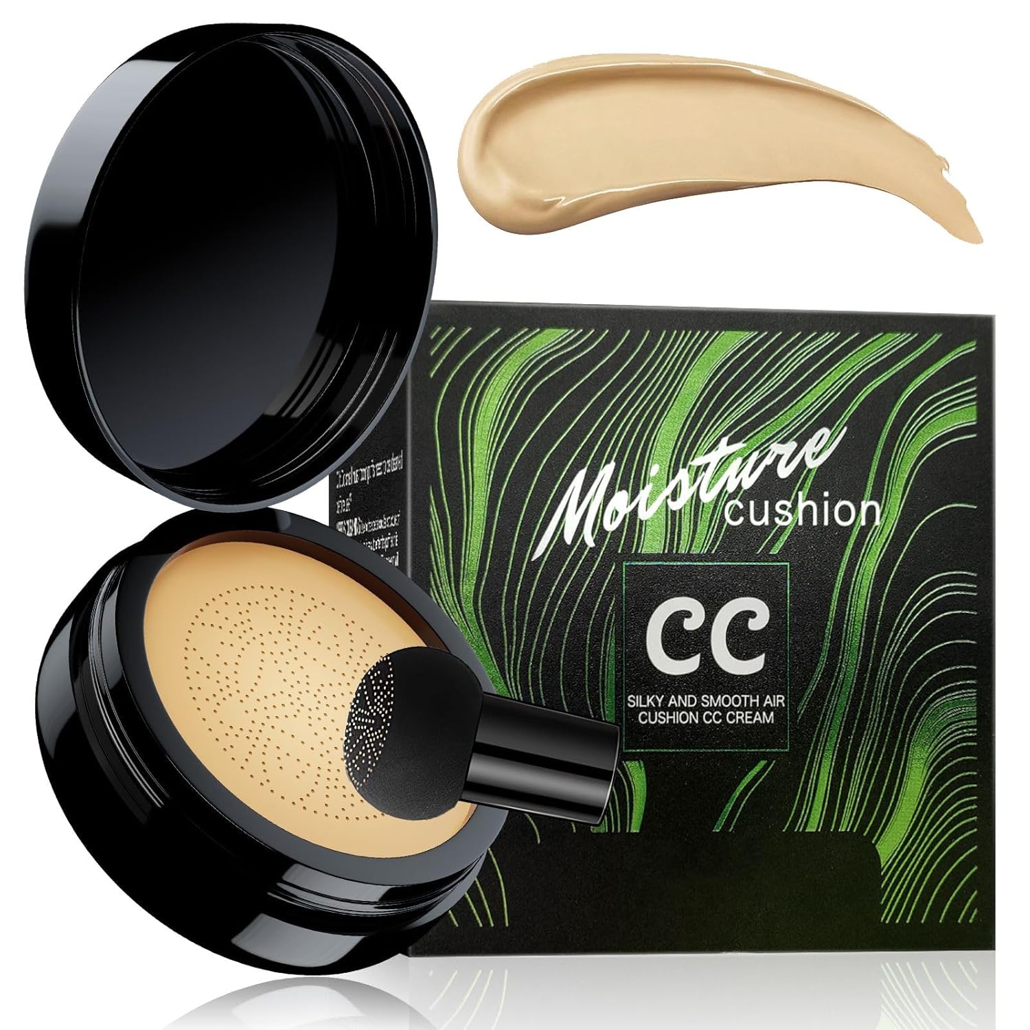 Mushroom Head Air Cushion CC Cream Foundation- Brightening Color Changing Foundation for Older Women, Moisturizing Full Coverage Self Adjusting Concealer Long-Lasting, Natural Finish (Buff Beige)