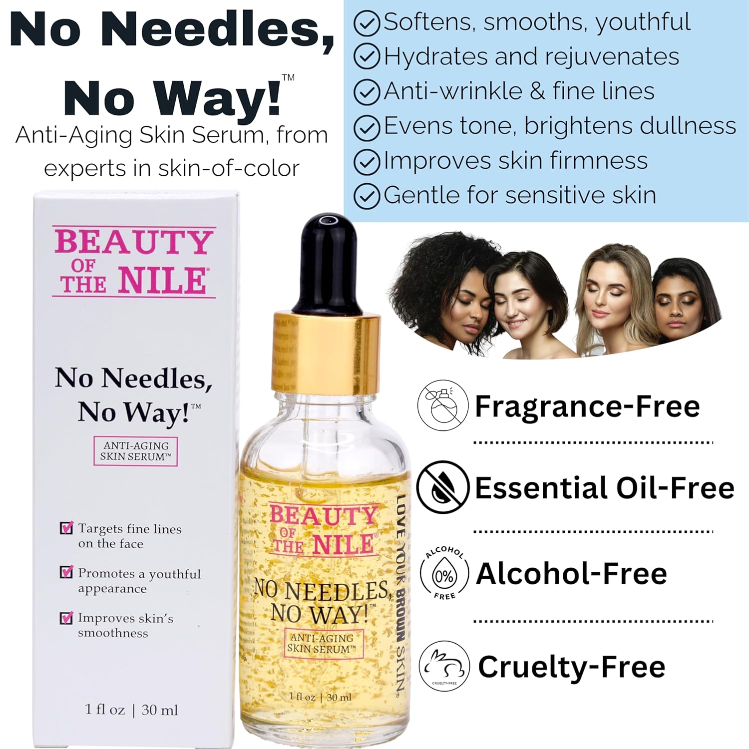 No Needles No Way Anti Aging Serum 1 Oz for Skin of Color Hydrates Smooths Even Tone - Image 6
