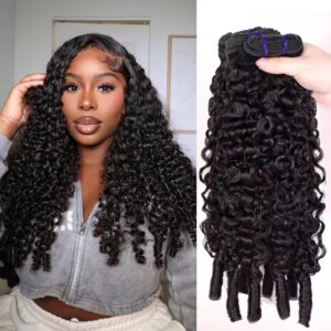 Burmese Curly Bundles Human Hair 18 20 22 Inch 100% Unprocessed Quick Weave Hair Water Wave 3 Bundles 3C4A Deep Curly Hair with Spiral Curls Double Weft Natural Color