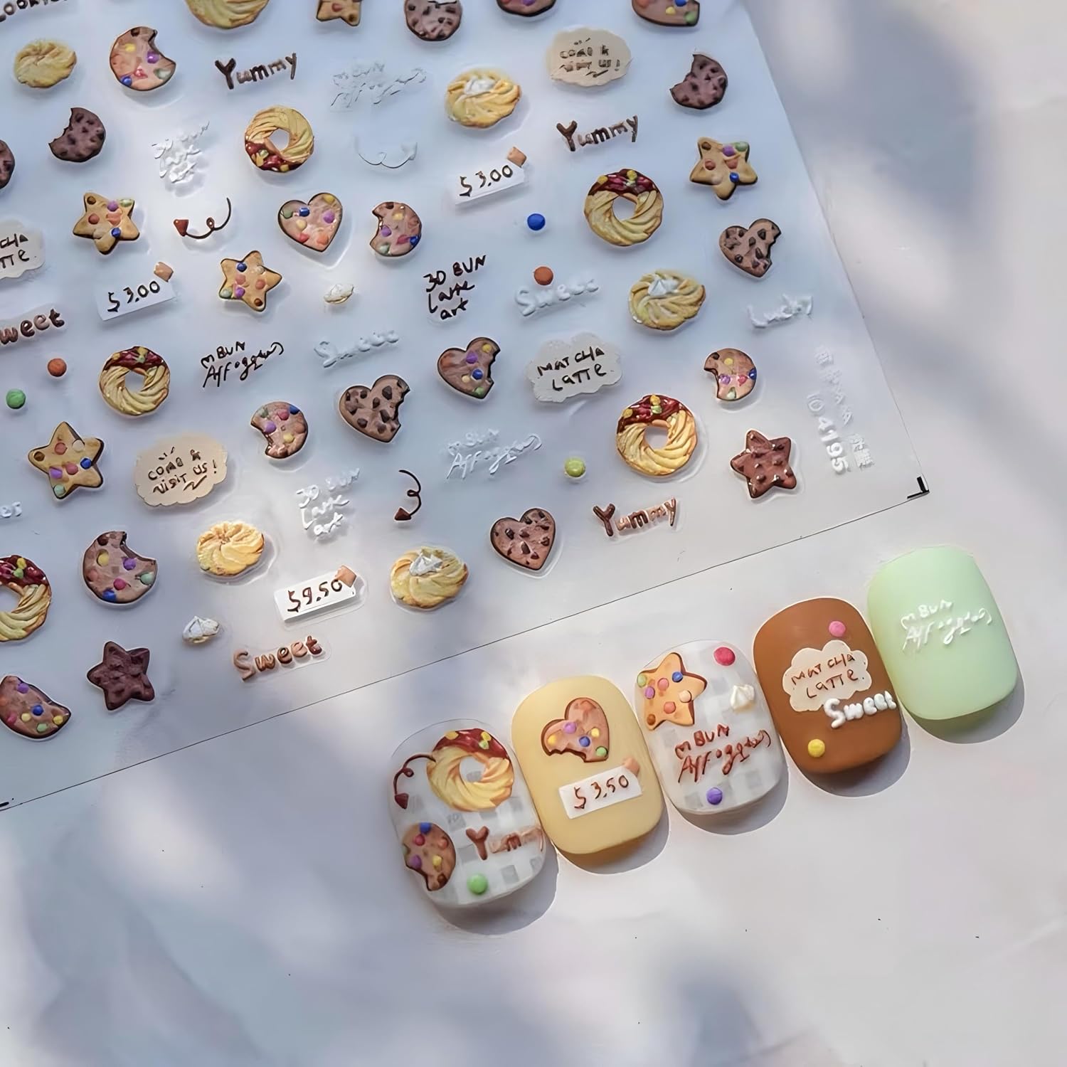 Dedyel 3D Self-Adhesive Food Nail Art Stickers for Women Girls Kids - Cake Donut Ice Cream Cookies Fruit Bread - Image 6