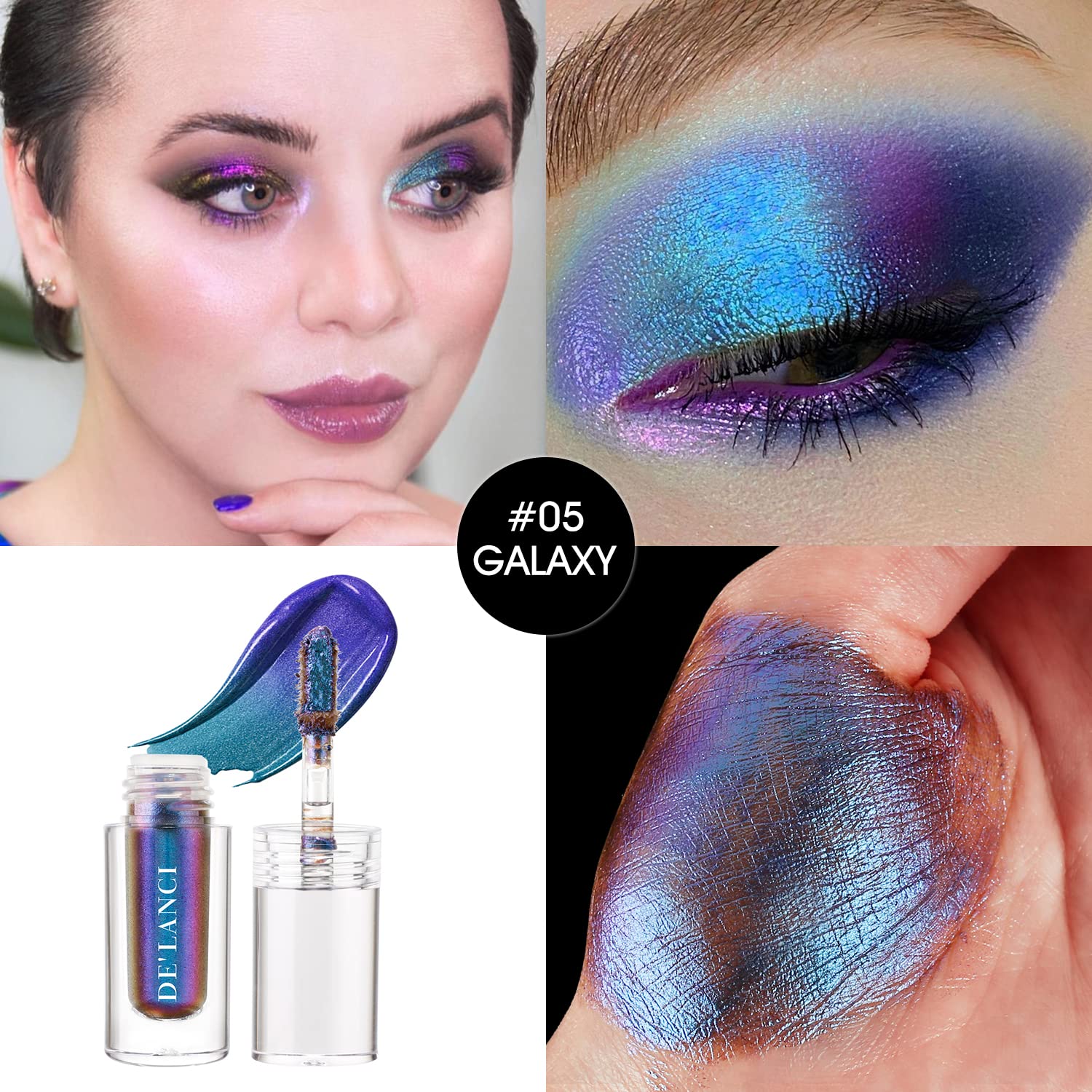GALAXY #05 Liquid Glitter Eyeshadow, Multichrome Purple Blue Chameleon, Long Lasting Sparkle - Image 2
