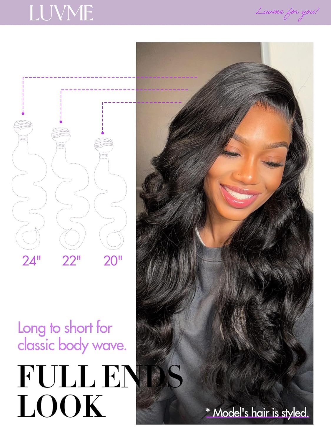LUVME Virgin Human Hair Body Wave Bundles 3 Pack 16 18 20 Inch - Image 3