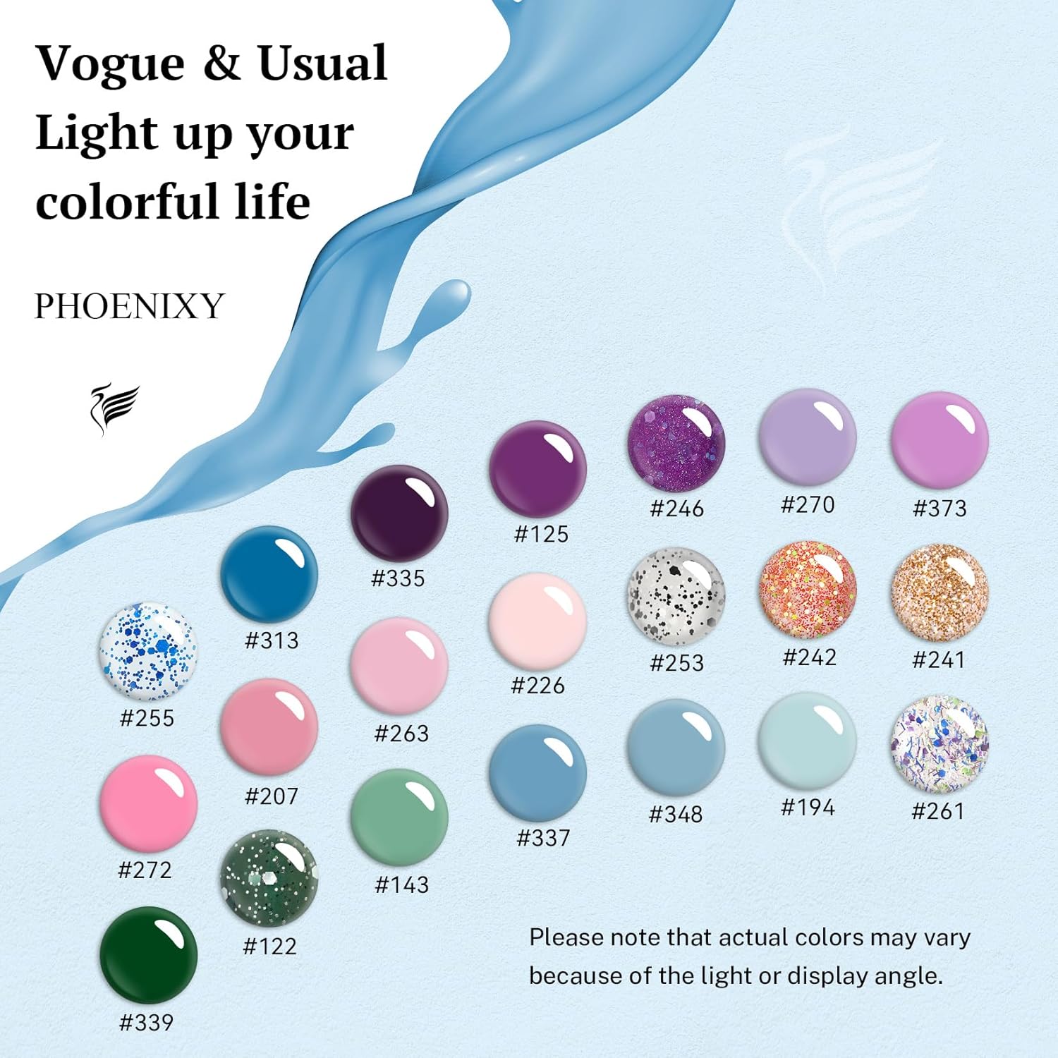PHOENIXY 24-Piece Gel Nail Polish Set Blue Pink Base Top Coat - Image 2