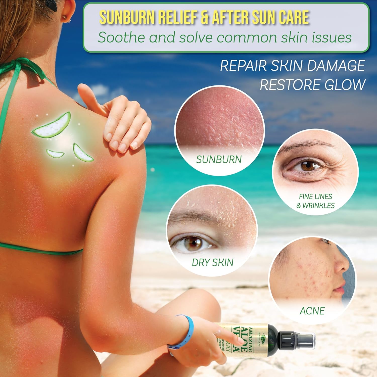 Green Leaf Naturals 12oz 99% Cold-Pressed Aloe Vera Spray with Vitamins C, E, A for Skin, Hair, Sunburn Relief - Image 2
