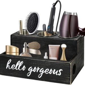 Unistyle Hair Blow Dryer/Curling Iron Holder, Countertop, Hair Tools & Styling Supplies Organizer Flat for Bathroom Counter for Accessories, Makeup, Toiletries Storage, Black