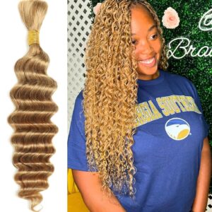 Human Braiding Hair For Boho Braids No Weft Deep Wave Bulk Human Hair for Braiding 18Inch-50g Brazilian Virgin Human Hair Extensions Wet and Wavy 27#